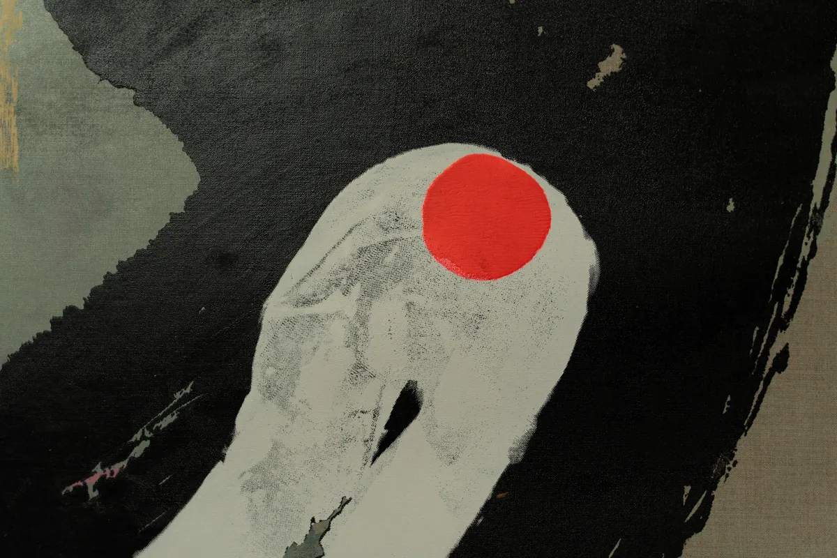 Detail of the white shape marked with a single red circle